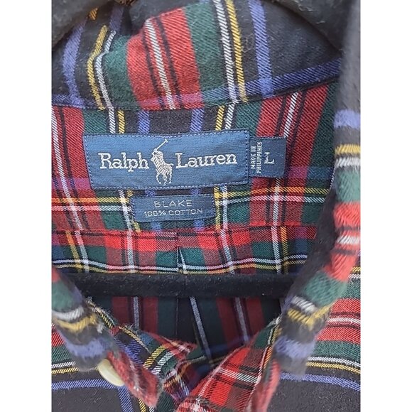 Ralph Lauren Blake Plaid Flannel Button Up Shirt Men's Size Large 100% Cotton - Picture 2 of 8